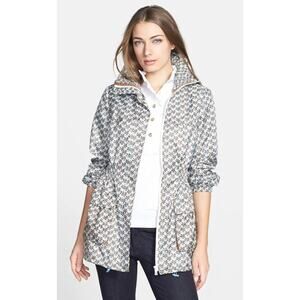 Tory Burch Casey Anorak Jacket Windbreaker White Blue Floral Paisley Size 8